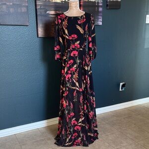 Yumi Kim Black and Red Floral Maxi Dress